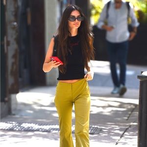 Gimagaus cropped khaki flare low-rise pants